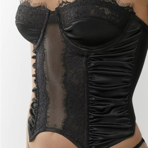 Urban Outfitters UO Out From Under Satin And Lace Ruched Corset - Picture 3 of 6